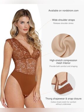 Popilush Brown Lace Bodysuit Size L Tummy Control
